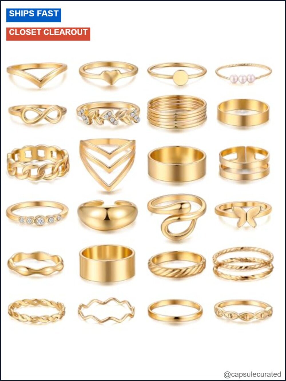 25 Pcs Gold Stackable Ring Set Chunky Knuckle Midi Rings